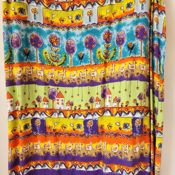 Vintage 90s Farm Cottage Cactus Flower Chicken Dress Maxi XL Purple Green - Picture 6 of 9